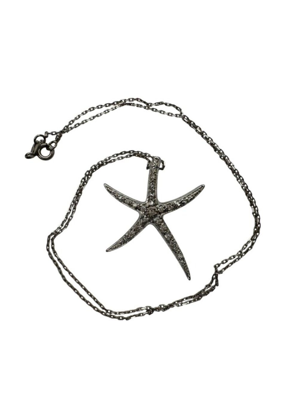 Sterling Silver Starfish Pendant Pave CZs On 925 Italy Chain 18" 4.3g Mermaid - Picture 2 of 7